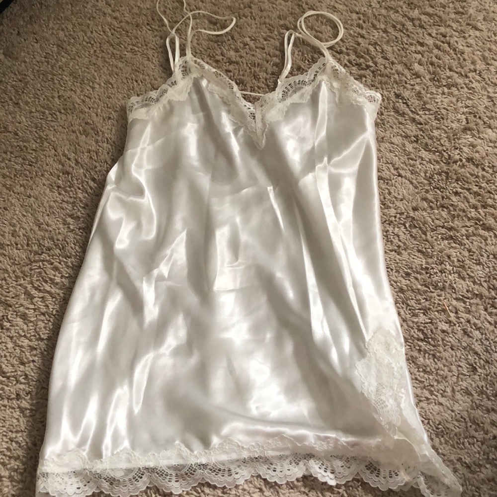 Silky White Lace-Trim Chemise Slip